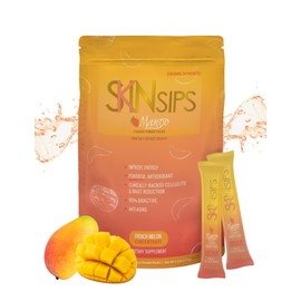 SkinSips Skin Health & Energy Boost Drink Mix- Sugar Free, SOD B (TM), Antioxidants from French Melon Concentrate, On The Go Stick Packs, Mango, 30 Pack