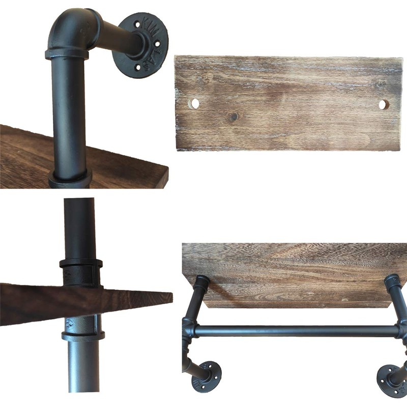 Industrial Pipe Bathroom Shelf,Rustic Wood Wall Mount Shelf with Towel