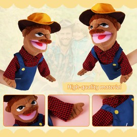 Role Play Hand Puppets Hand Plush Chef Doctor Fireman Pirate Detective Athlete Nurse Worker Hand Puppet Toys Puppets for Kids Storytelling Imaginative Pretend Play Teaching Preschool(Farmer)