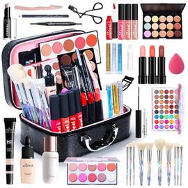 Kit de maquillaje todo en uno para mujeres, kit completo, regalo de Navidad para mujeres y niñas, paquete esencial de maquillaje que incluye pincel de maquillaje, paleta de sombras de