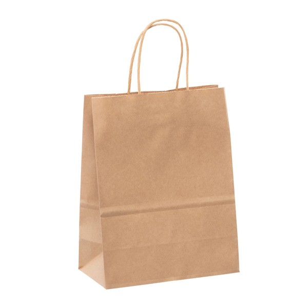 Creative Bag Brown Paper Boutique Bags with Handles for Wedding, Party Favor, Thank You, and More, Kraft-Colored Economy Gift Bags, 8.25” L x 4.75” W x 10.5” H (100 Count)
