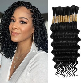 Human Braiding Hair For Boho Braids 75g 14 Inch Deep Water Wave Bulk Human Hair for Braiding No Weft 12A Boho Curly Human Hair For Braiding 10 Bundles/Pack Natural Color
