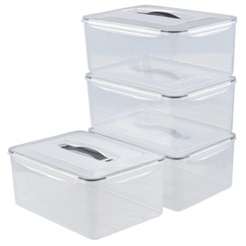 Jandson 4 Packs 14.5 L Plastic Seal Lid Food Storage Container, Clear Airtught Storage Box Bins with Handles