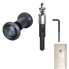 200° Wide Angle Optical Glass Lenses, Door Viewer with Privacy Screen, Drill Hole Diameter 16 mm, Brass Spy with Drill, Door Viewer without Drilling, Door Spy, for 35-60 mm Thick Doors (Matte Black)