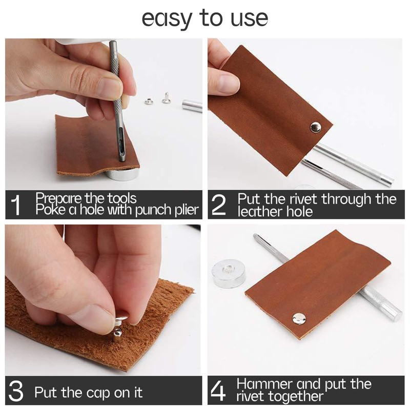 Leather Rivets Kit, 180 Pcs Leathercraft Double Cap Rivets 4