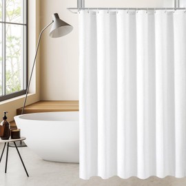 Waffle Shower Curtain, White Shower Curtain with 12 Hooks, Weighted Shower Curtain Waterproof Mould Resistant Bathroom Curtains 90 x 180cm Long Shower Curtain for Bathtub Bathroom Shower Curtain