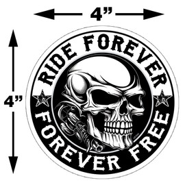 Ride Forever Forever Free Motorcycle Skull Stickers 2 Pack