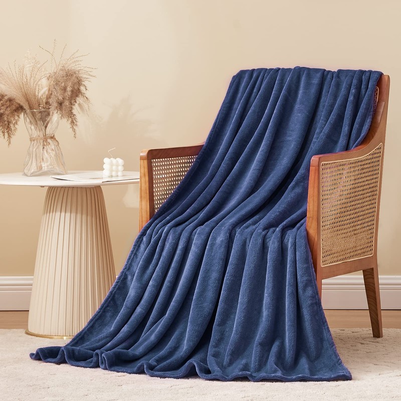 Aisbo Fleece Blanket Navy Blue Throw - Versatile Soft Warm