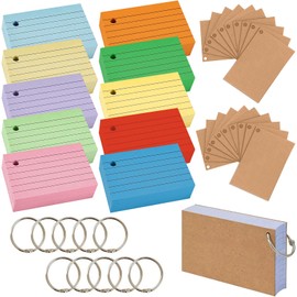 Forbabe Pack of 1000 Lined Index Cards A8, Thickened Flashcards with Ring, Colourful Index Box, 10 Colours, Index Card for Learning Vocabulary/Notes/Formulas