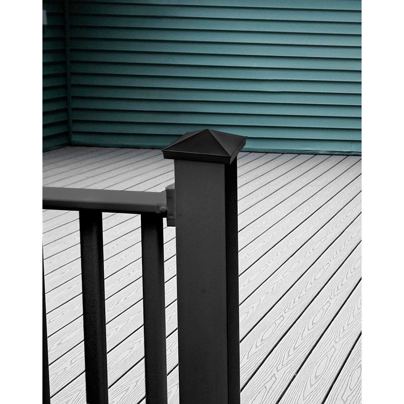 QWORK Aluminum Post Cap Covers, 12 Pack Black Pyramid Deck