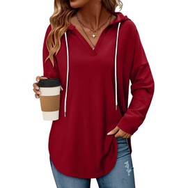 Angerella Comfy Plain Hoodies for Women Pullover Tunic Sweatshirt Swing Dressy Tops Long Sleeve Valentine Shirts Red XL
