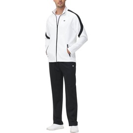 MoFiz Men's Tracksuit Athletic Sports Sweatsuit 2 Pieces Casual Full Zip Long Sleeve Jogging Set,White Large