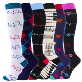 Zingso 6 Pairs of Compression Socks for Men and Women, 20-25 mmHg Colourful Compression Socks, Support Stockings for Running, Sports, Flight and Travel, Color Mix(6)-5