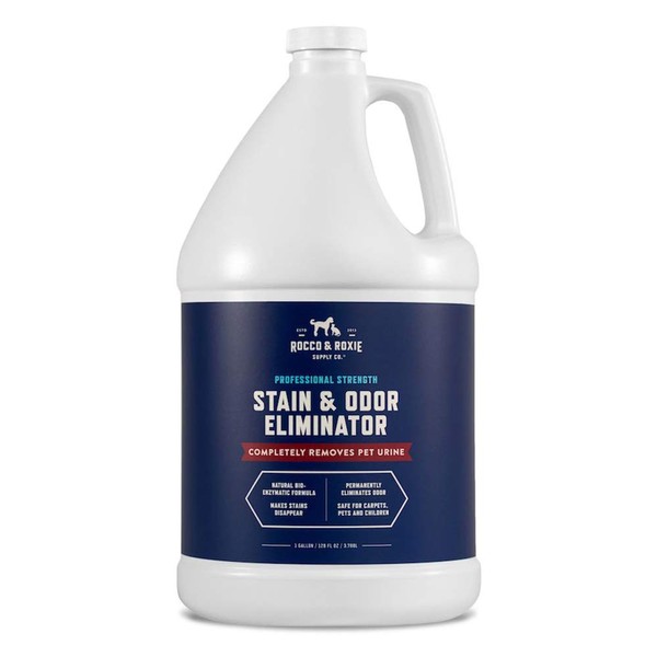 Rocco & Roxie Stain & Odor Eliminator for Strong Odor - Enzyme Pet Odor Eliminator for Home - Carpet Stain Remover for Cats and Dog Pee - Enzymatic Cat Urine Destroyer - Carpet Cleaner Spray (Gallon)