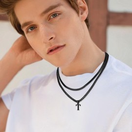 ZENGSING Pack of 2 Necklaces for Boys, Men's Chain with Letters A-Z, Stainless Steel Letter Necklace, Layered Initial A-Z Chain with Letters, Jewellery Gifts for Boyfriend, Men, Women, Standard