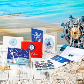 Hotop Sets Cruise Staff Thank You Cards Cruise Nautical Thank You Note Cards with Sticker Envelopes for Cruise Carnival Card Accessories Multicolor