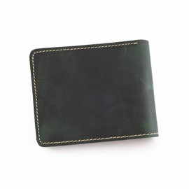 Hodica® Cosmos - Handmade Bifold Flip Up ID Vintage Top Grain Leather Wallet for Men - Large Capacity Slim Design, Green, Vintage