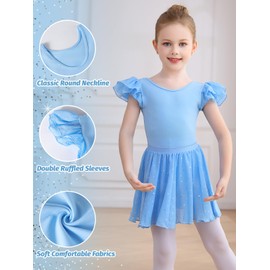 Comfyouth Ballet Outfits for Girls Toddler Shiny Dance Leotards Bodysuit Ruffle Sleeves Ballet Leotard with Detachable Skirt