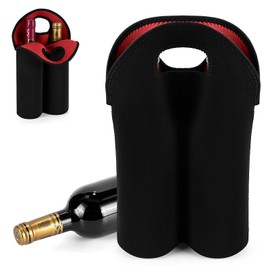 Flaschenträger 2 Fächer Flaschentasche Männerhandtasche für Weinflasche Abdeckung Weinträger in Neopren Getränketasche Bottle Bag für Camper Picknicks Adventskalender Partys Geschenkeideen(Dunkrot)