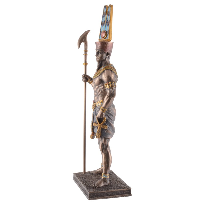 Egyptian God Amun-Re with Rod - Bronzed and Coloured by