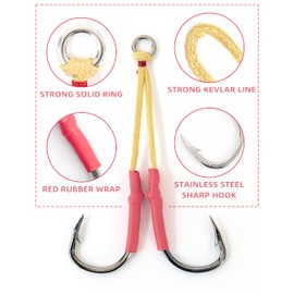 BLUEWING 5pcs Twin Assist Hooks with Kevlar String Stainless Steel with Solid Ring for Freshwater Saltwater Fishing, Size 9/0