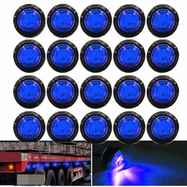 Ourbest Round LED Marker Lights, 20Pcs 3/4" LED Clearence Front Rear Side Marker Light Bullet Flush Mount with Plug Grommet Lights for Pickup Truck Offroad Blue