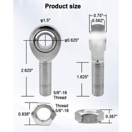 QAGGUM 5/8” Heim Joint Rod End Kit, Left and Right Hand Thread 625” Chromoly Joints Panhard Rod End Kit, for Steering Suspension Traction Bars with Jam Nuts 2 Pcs