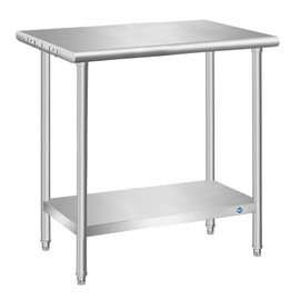 PIUMACU Stainless Steel Table, Stainless Table for Prep & Work 30x18x33 Inch, Commercial Metal Table for Restaurant Kitchen Hotel Garage