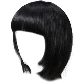 Short Bob Wig Bob Hair Wig Daily Party Cosplay Costume for Women Ladies, Black with Neat Bang