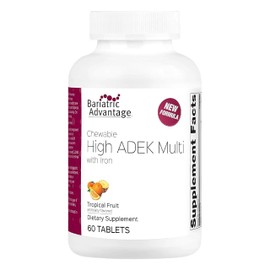 Bariatric Advantage Chewable High ADEK with Iron - for Bariatric Patients - High Potency Vitamin A, D, E & K - Includes B-Vitamins - Chewable Multivitamins - Tropical Fruit - 60 Tablets