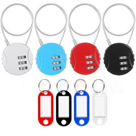 Walquicks 4 Pcs Wire Rope Lock, 12inc 4 Color Mini Code Lock with Key Tags, Wire Rope Padlock for Luggage, Jewelry Box, Backpack, Gym Locker