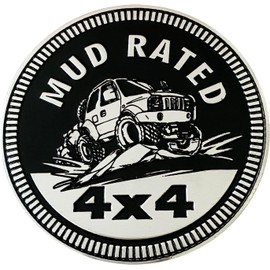 MUD Badge Rated Car Emblem, 4 x 4 Metal Automotive Badge 3D Metal Car Badges Emblems Round Emblem Decals Car Badge Decals Stickers Compatible with Jeep Wrangler Vehicles Trucks SUV Accessories(ZS065)