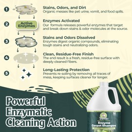Sprinkle & Sweep Enzyme Carpet Shampoo - Carpet Cleaner Solution to Eliminate Tough Stains & Neutralize Odors at the Source - Car, Furniture, Carpets & Rug Cleaner - Use with All Machines (1 Gallon)