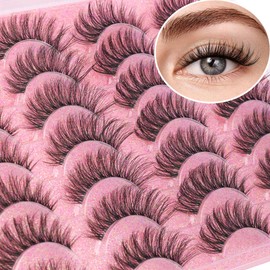 Lashes Natural Look Faux Mink Eyelashes Wispy Clear Band Lashes 16mm Natural False Lashes Cat Eye Short Strip Lashes Pack 14 Pairs