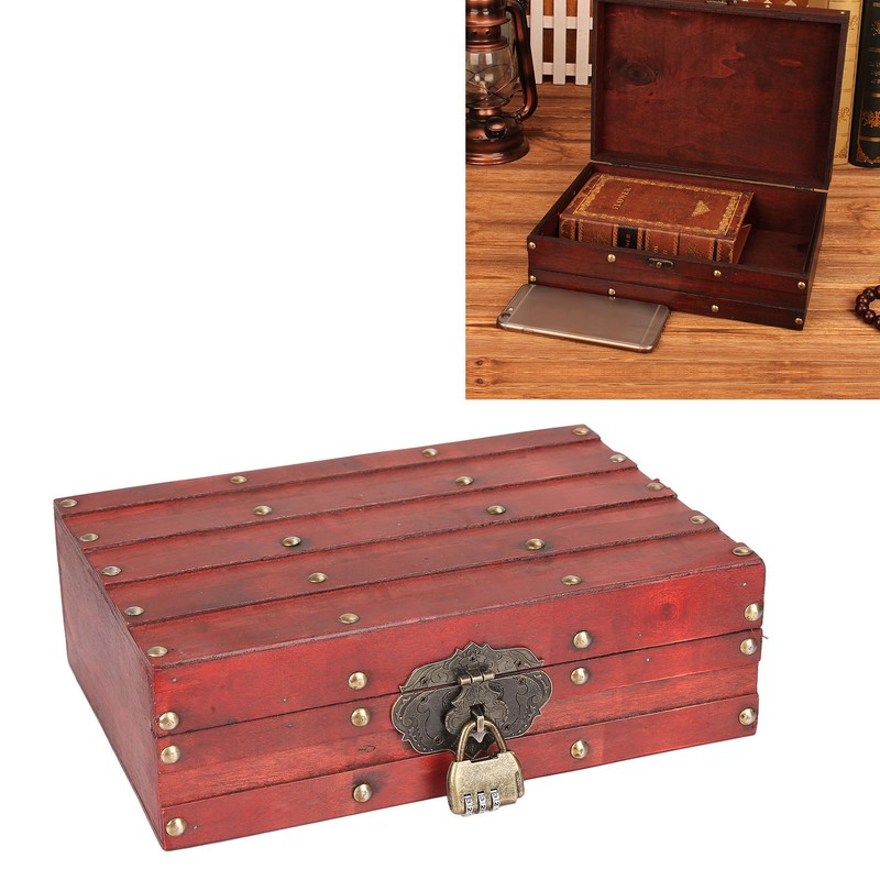 Antique Storage Box with Lock Wooden Document Box for Cosmetic