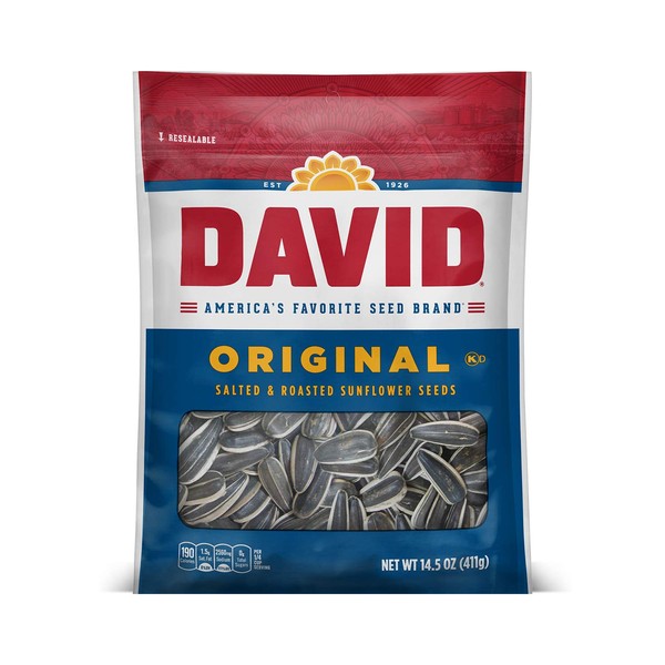 DAVID SEEDS Roasted and Salted Original Sunflower Seeds, Keto Friendly, 14.5 oz, 12 Pack
