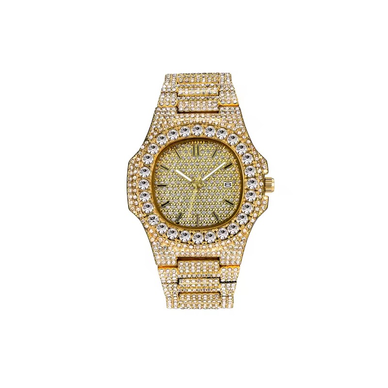 Gold-Tone Crystal-Style Watch for Men – Quartz Date Timepiece for