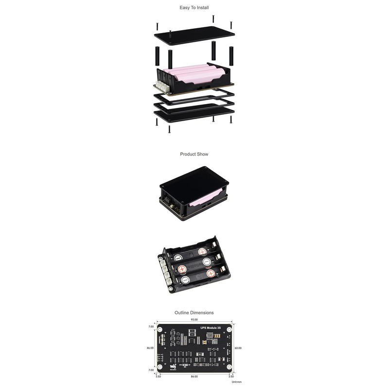 Uninterruptible Power Supply (UPS) Module for Raspberry Pi/Jetson Nano Supports