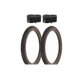 ALTALINE PAIR OF BLACK/RED PIN LINE BMX ALTALINE TIRE 20" X 1.95 SEMISLICK BICYCLE W/TUBE