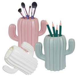 WeiMeet 3 Pack Cactus Pencil Holders Cute Cactus Pen Holders Makeup Brushes Holder Desktop Stationery Organizer Pen Container for Office Home Supplies