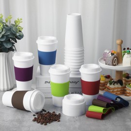 FillTouch 15 Pieces Reusable Coffee Cups with Lids and Non Slip Sleeves, 16 oz Insulated Reusable Hot Cups Bulk Travel Coffee Mugs Plastic Tumblers Cup with Lids for Hot Cold Drinks(Bright Color)