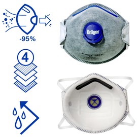 Dräger X-plore 1350 N95 Odor Particulate Respirator with Exhalation Valve, 10 Pack, Size S/M, NIOSH-Certified Dust Mask with Nuisance Level Organic Vapor Relief, Adjustable Head Harness