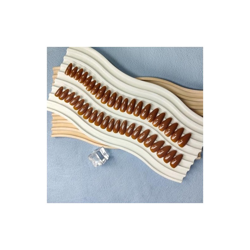 Uñas Postizas De Color Marrón Claro Con Forma De Almendra,