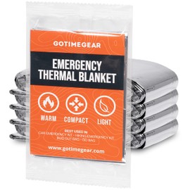 Go Time Gear Emergency Blankets for Survival, Mylar Emergency Survival Gear for Home, Camping, Hiking & Outdoor Survival Kits, Stay Warm, Dry, & Safe with Our Compact Space Blanket (4pack)