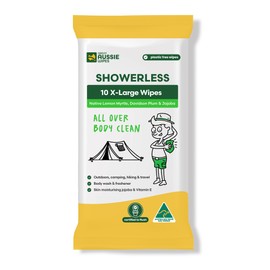 Great Aussie Wipes SHOWERLESS Body Wipes, Disposable Washcloths for Adults, No-Rinse Shower Wipes for Camping, Hiking, Travel, Skin Moisturising & Flushable - 10 Pack XL