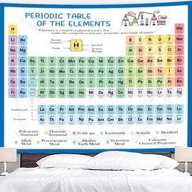 Riyidecor Periodic Table Tapestry 80Wx60H Inch Chemistry Elements Teachers School Educational Scientific Student Wall Hanging Teens Cool Aesthetic Home Dorm Decor Art Living Room Bedroom