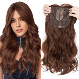 Hairro Hair Toppers for Women 18 inch Light Brown Large Silk Base Hair Topper Long Curly Wavy Synthetic Hair Toppers Realistic Cover Thinning Hair Loss Daily Use Hair Piece