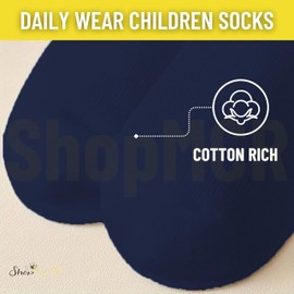 ShopMCR 3 Pairs Unisex Kids Boys Girls Back to school Socks Premium Knee High Cotton Rich Plain Daily Wear Children Socks (12-3, Navy)