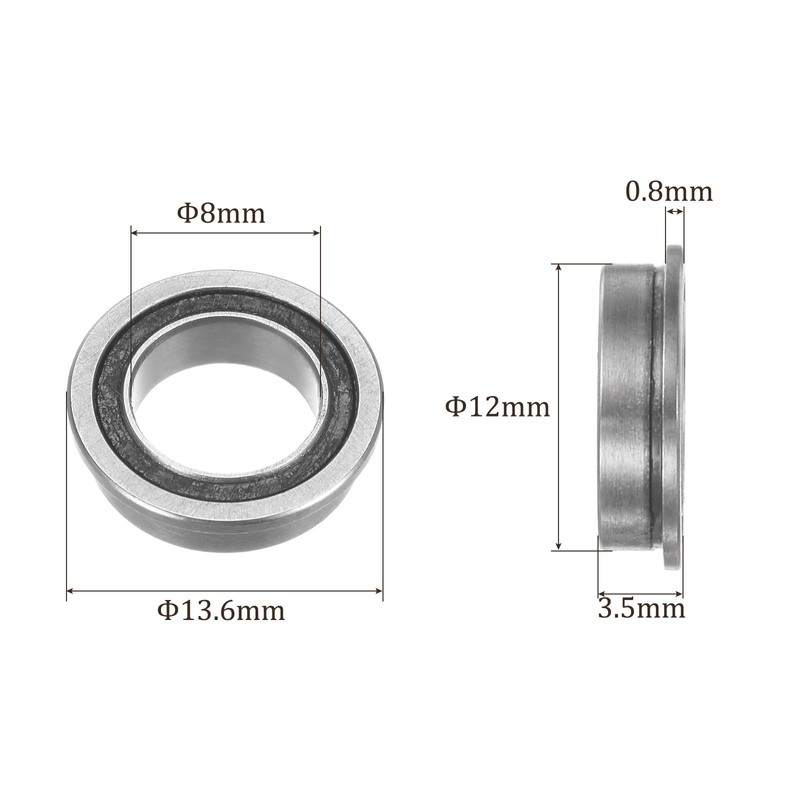Kozelo 10pcs Flanged Ball Bearings 8mm Inner Diameter x 12mm