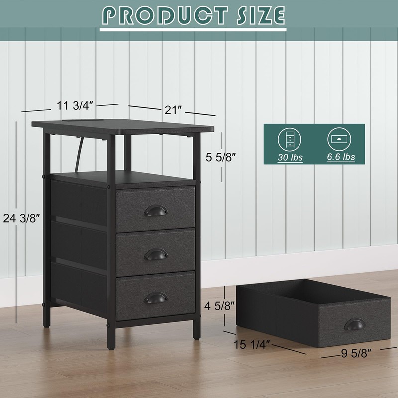 sthmec End Table with Charging Station,LED Side Tables with USB